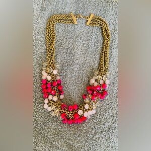 Gold Chain Statement Necklace with Pink and Hot Pink Beads